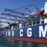 Container ship CMA CGM Cassiopeia loading at the container terminal