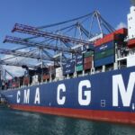 Container ship CMA CGM Cassiopeia loading at the container terminal
